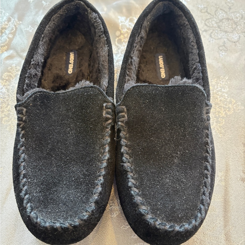 Lands' End Women's Black Suede Slippers